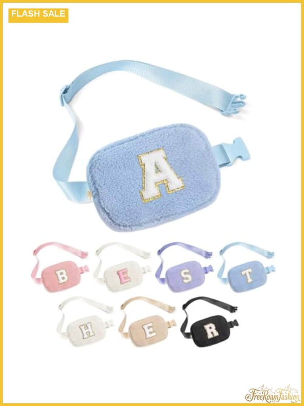 Initial Fanny Pack Belt Bag Crossbody Wool Hand-Stitched Adjustable Strap